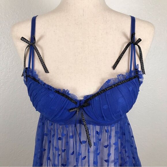 International Intimates royal blue polkadot underwire teddie top M - Picture 4 of 7